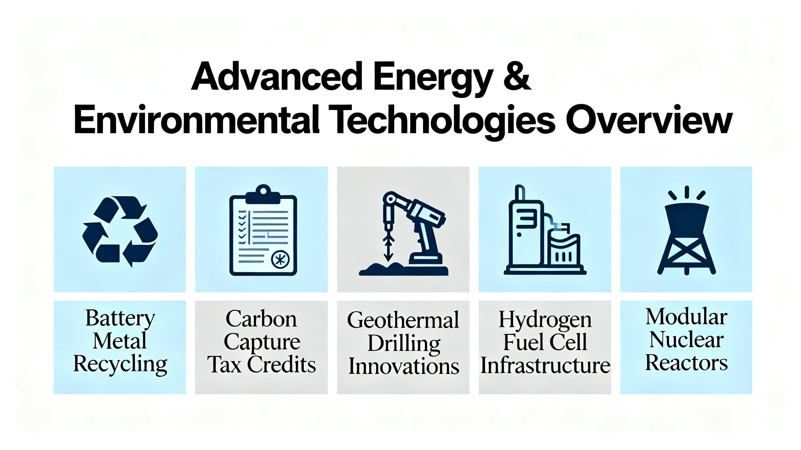 Comprehensive Analysis of Battery Metal Recycling, Carbon Capture Tax Credits, Geothermal Drilling, Hydrogen Fuel Cells, and Modular Nuclear Reactors