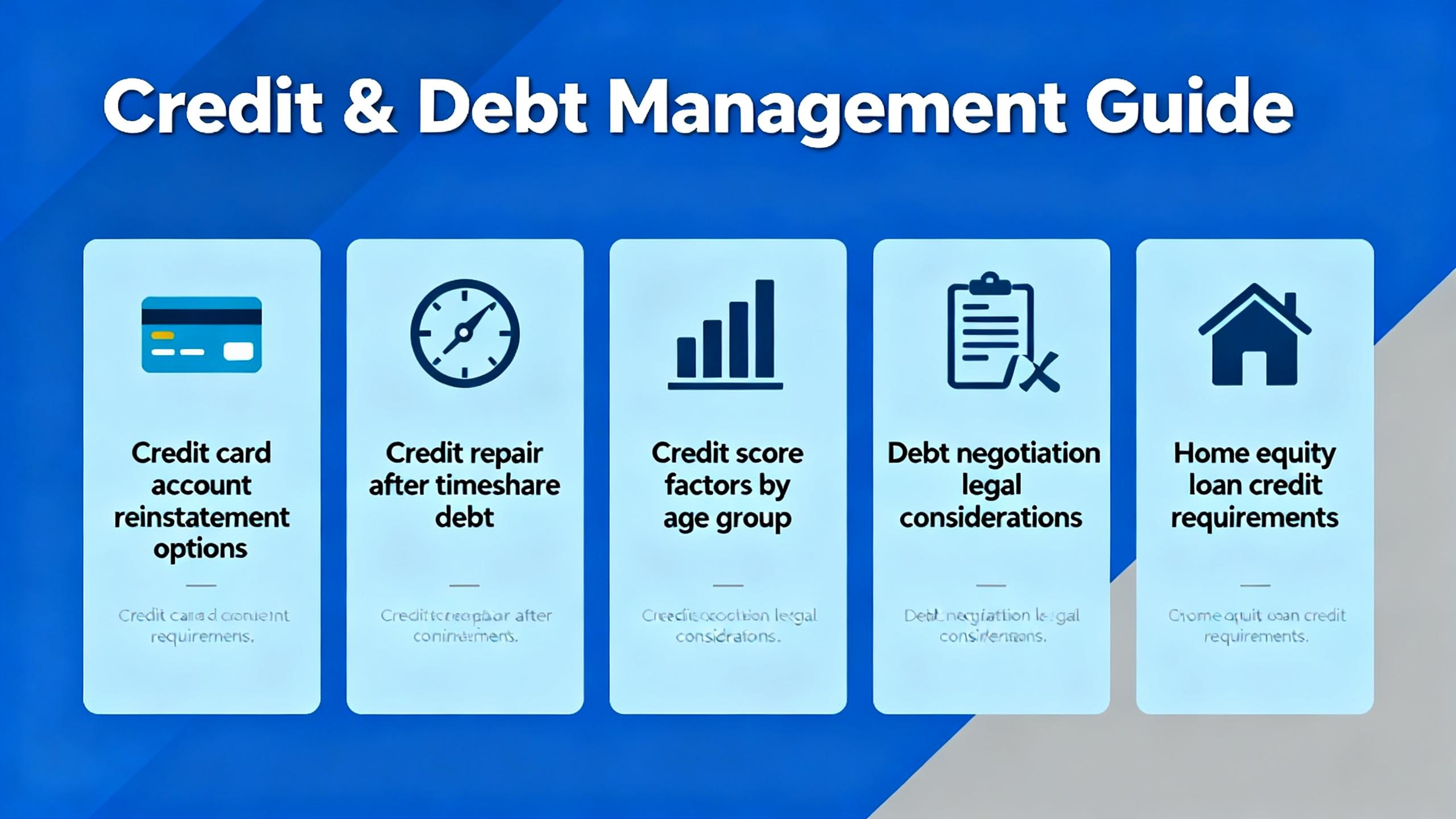 Comprehensive Guide: Credit Card Reinstatement, Timeshare Debt Repair, Age – Based Credit Scores, Debt Negotiation Laws, and Home Equity Loan Requirements
