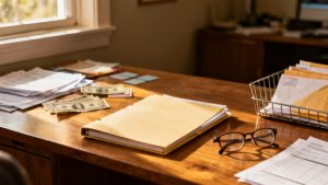 Household apartment desk with CD maturity instruction