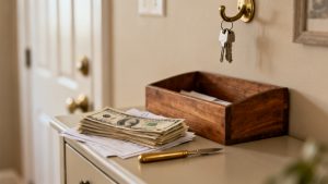 oak desk setup for 1099-R Annuity IRA