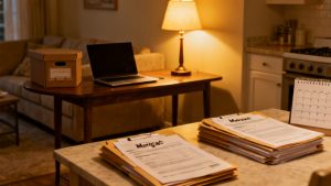 refinance application folder on a kitchen island