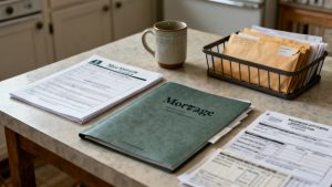 Household kitchen island with VOE and paystub folder