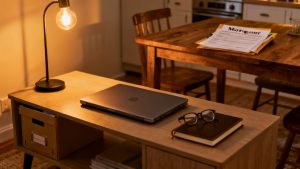 Request Mortgage Recast Refinance scene at a dining table