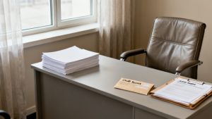 Quiet desk blotter for ChexSystems request envelope