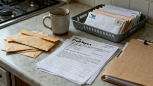 credit-mix line printout on a side table